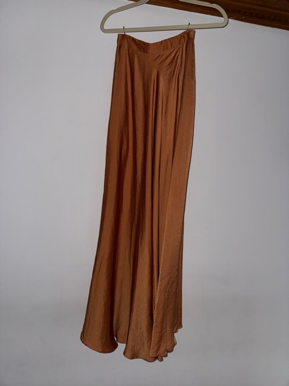 Lucy Paris Elegant Satin Maxi Skirt in Rust